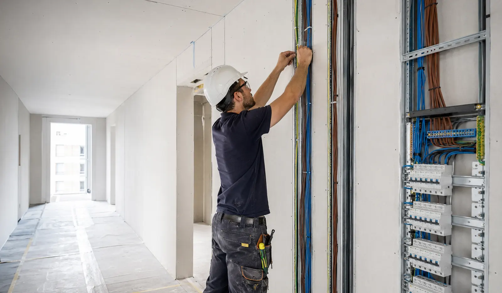 Instalación de cableado eléctrico de cobre en edificio de obra nueva de Sants-Montjuïc Barcelona