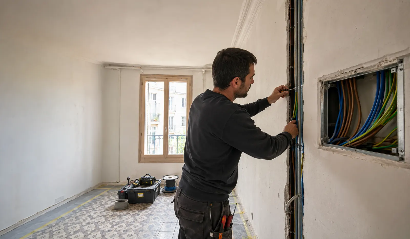 Instalación de cableado eléctrico nuevo durante reforma integral de piso en Gràcia Barcelona