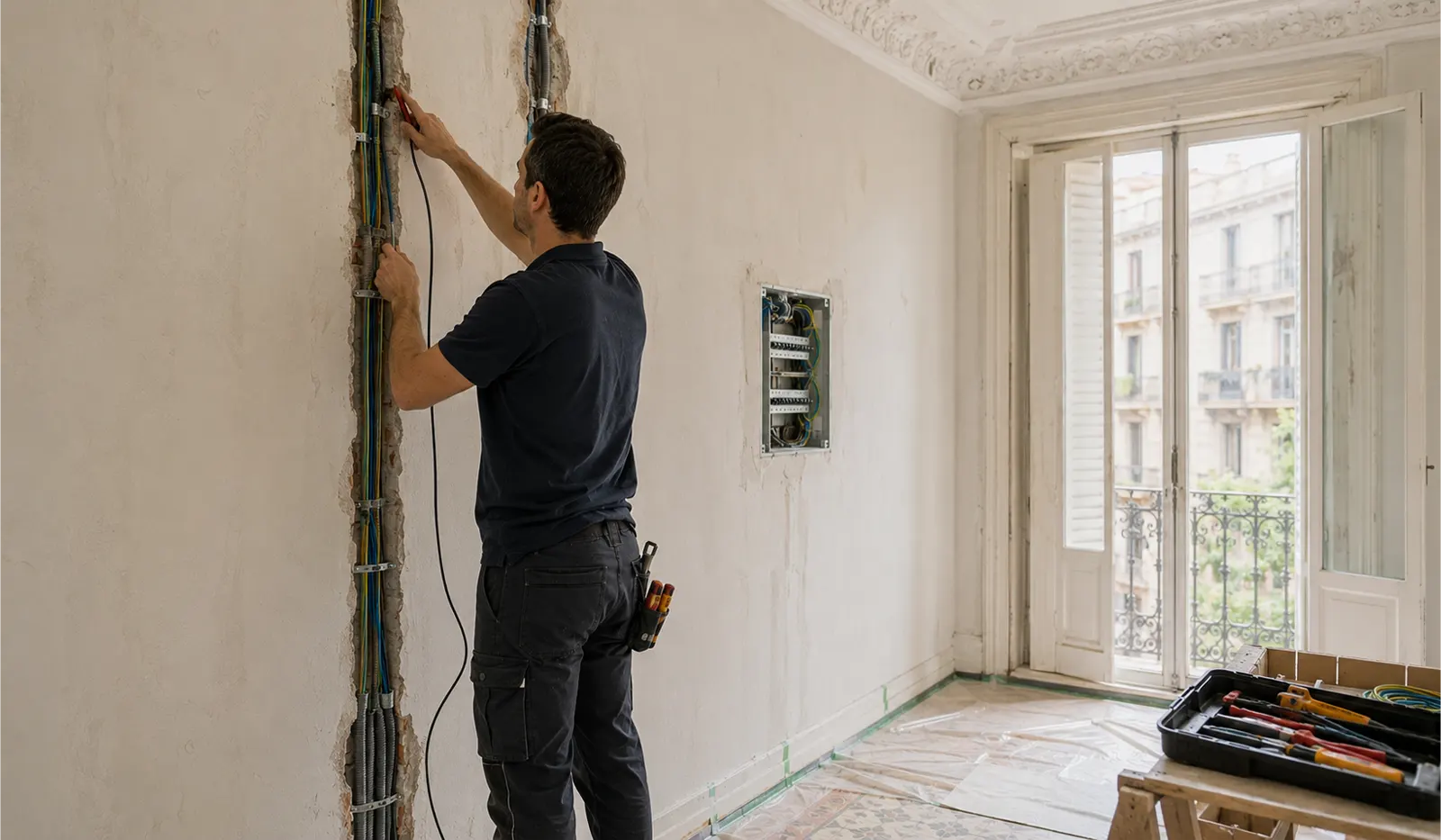 Cableado eléctrico nuevo durante reforma de piso en Eixample