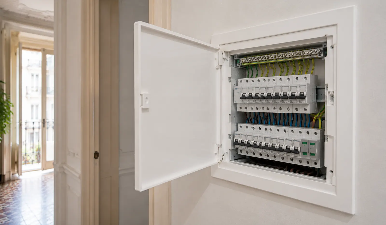 Cuadro eléctrico nuevo con diferenciales, protecciones y toma de tierra en vivienda reformada del Eixample