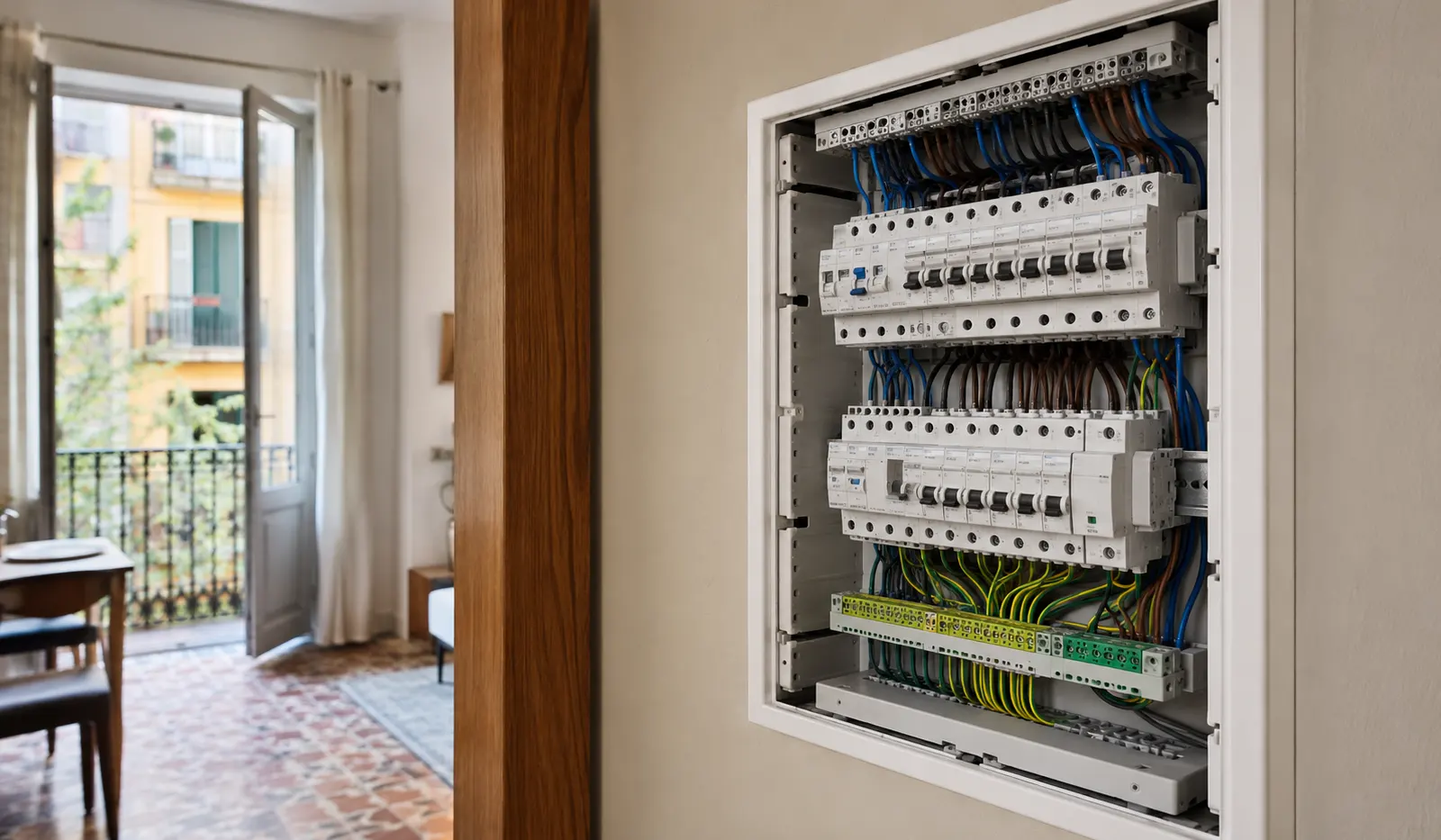 Cuadro eléctrico nuevo con diferenciales, protecciones y toma de tierra en vivienda de Gràcia