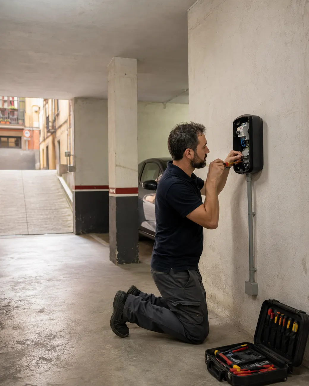 Instalación de cargador de coche eléctrico en garaje comunitario de Gràcia