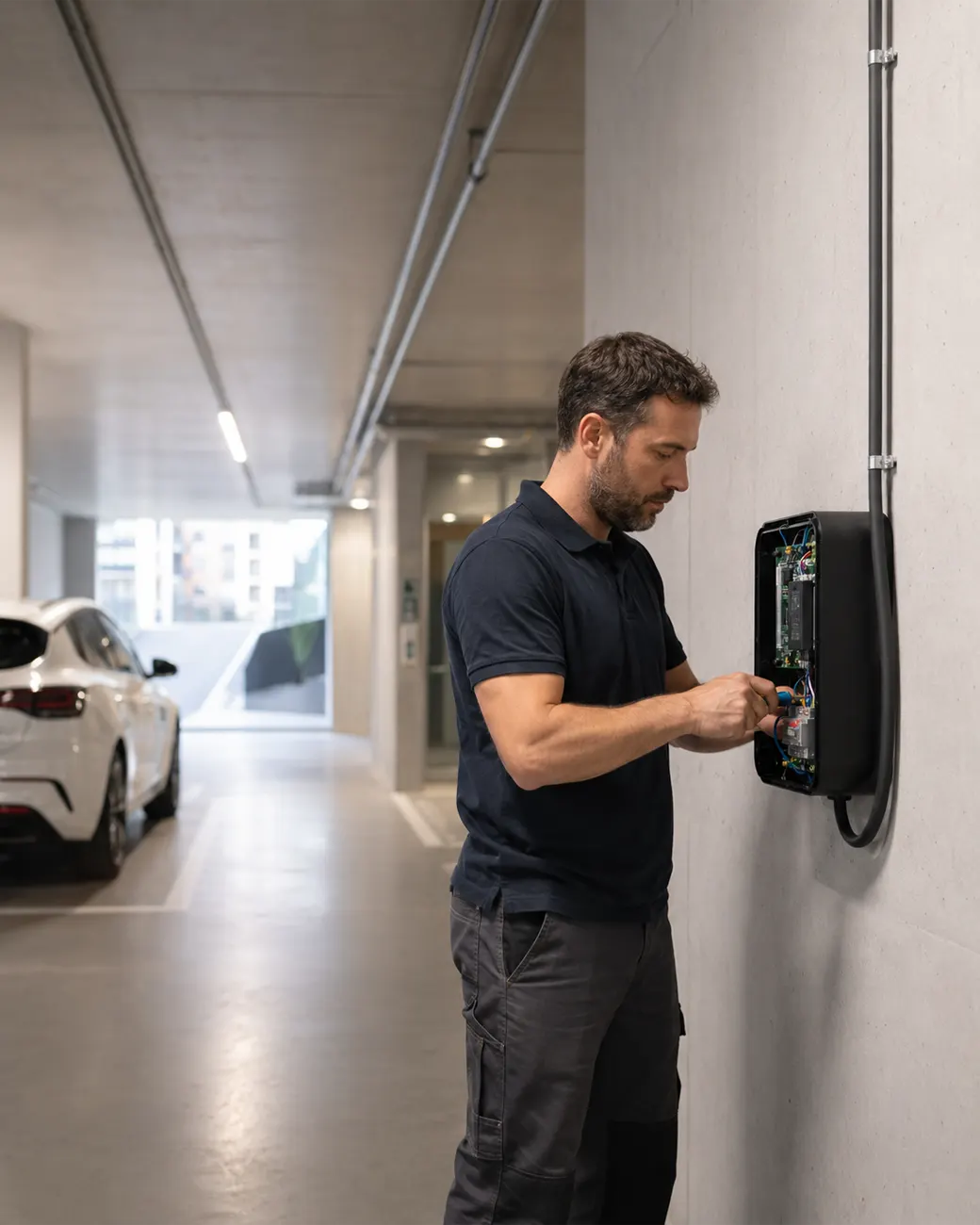 Instalación de cargador de coche eléctrico en garaje de Sant Martí